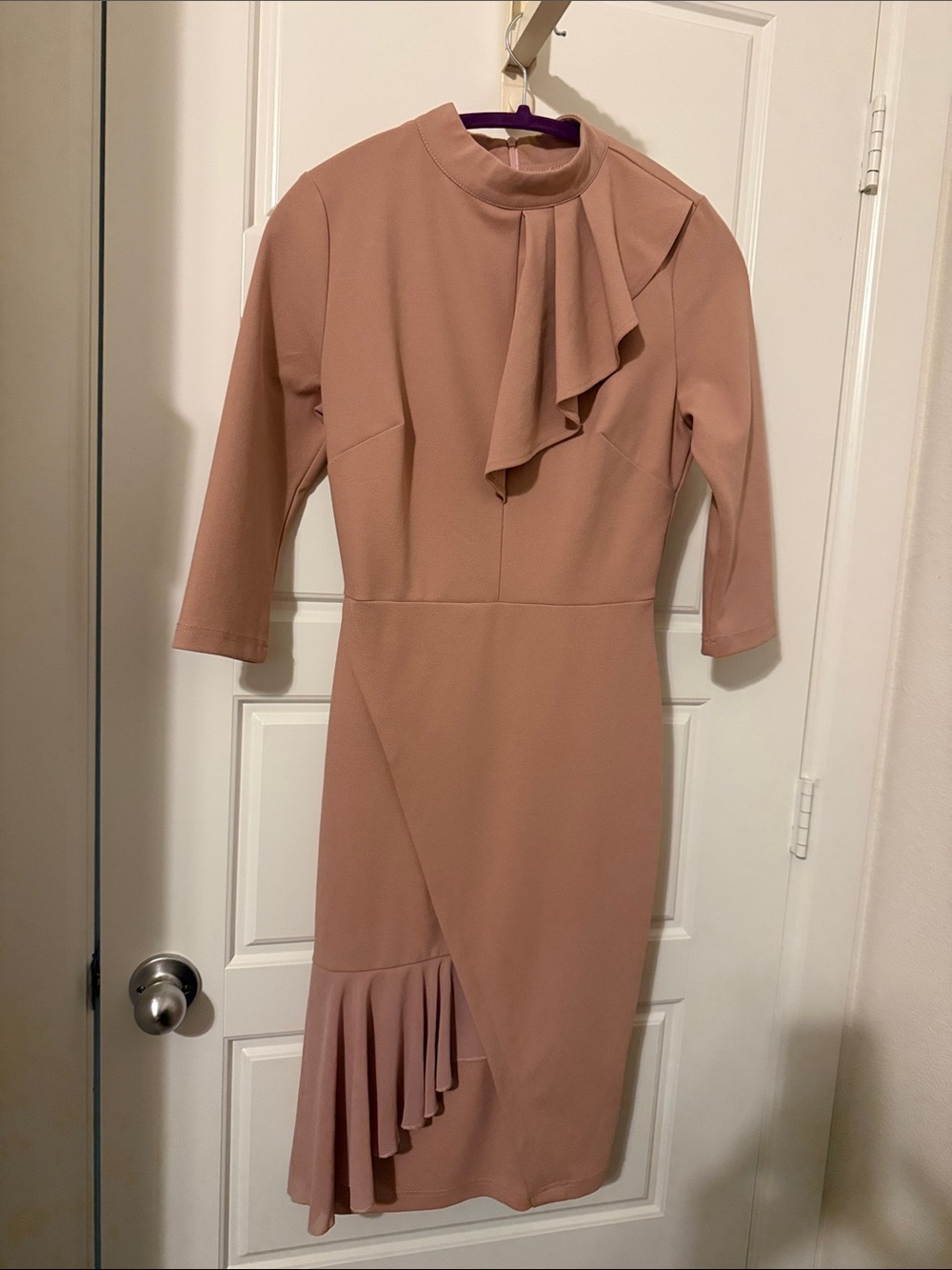 Miusol Dusty Rose Midi Dress with Ruffle Accent